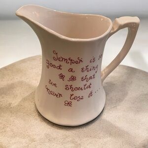 Vintage ironstone pitcher Alfred Meakin England pitcher w/ quote red letters